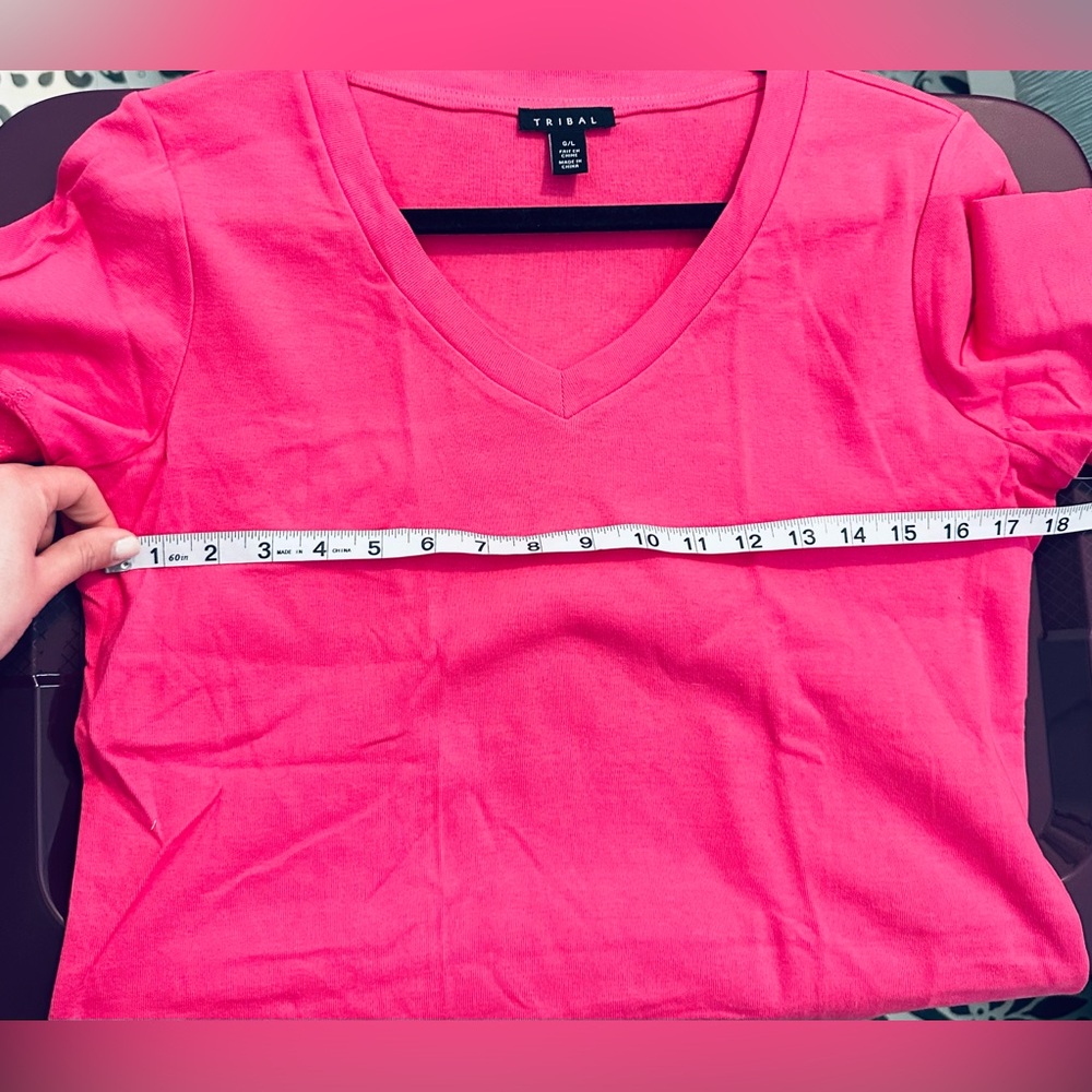 NWT Tribal V-Neck Short Sleeve Tee - Hot Pink / L - Picture 7 of 7